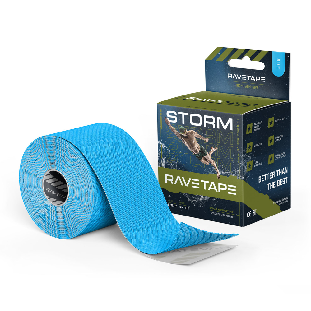 Кинезиотейп RaveTape STORM 5×5 — Голубой (BLUE)