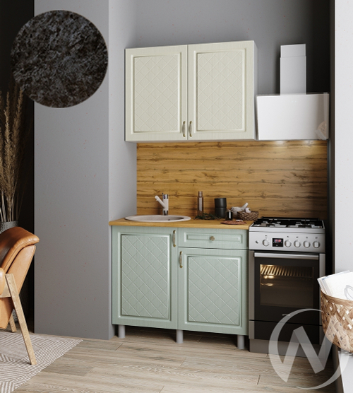 Кухня Вильма 1.0м (корпус белый/айвори; васаби) 26мм кастилло темный