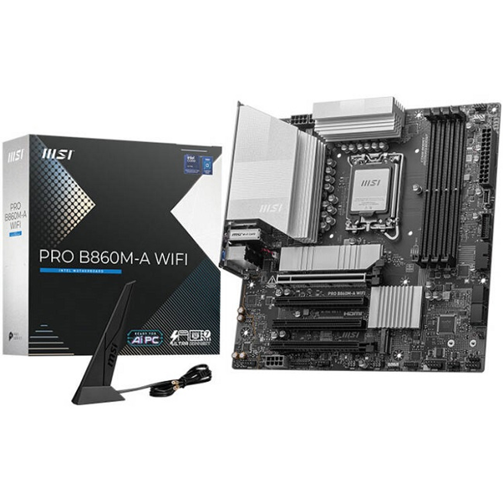 Материнская плата MSI PRO B860M-A WIFI (LGA1851/B860/4xDDR5/4xPCI-Ex16/3xM.2/Wi-Fi/BT/SB/GLAN/DP/HDMI/USB Type-C/mATX)