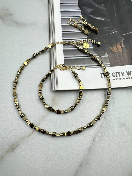 Серьги "Грани" гематит золото