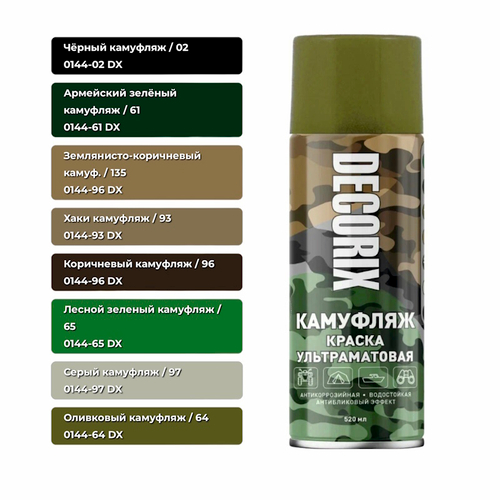 Эмаль аэроз. DECORIX акрил. камуфляж хаки матовый 520мл  0144-93 DX