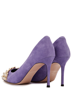 Женские туфли сиреневые с жемчугом