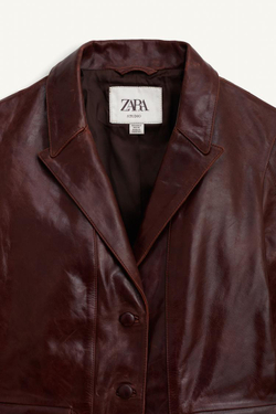 ZARA КУРТКА ИЗ НАТУРАЛЬНОЙ КОЖИ, БОРДОВЫЙ