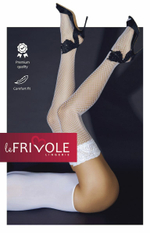 Чулки Le Frivole в мелкую сетку с кружевной резинкой белые S/M