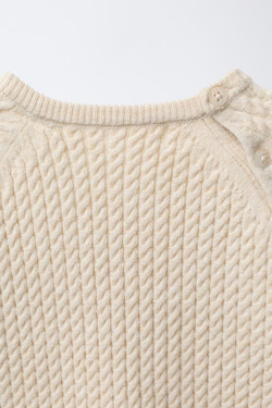 ZARA ВЯЗАНЫЙ ДЖЕМПЕР С УЗОРОМ «КОСЫ», ПЕСОЧНЫЙ МЕЛАНЖ