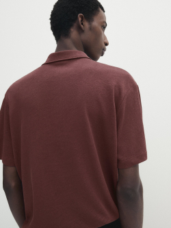 Massimo Dutti Поло из смесового льна с короткими рукавами, бордо