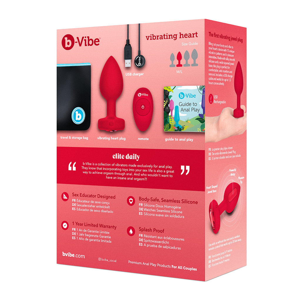 b-Vibe VIBRATING HEART SHAPE JEWEL PLUG M/L - Анальная пробка с ДУ