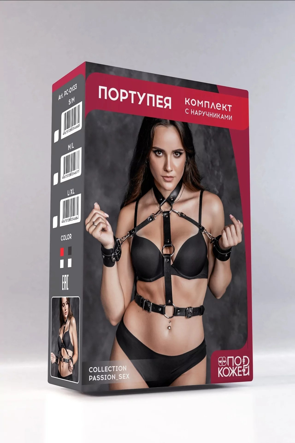 Комплект портупея и наручники кожа черный S/M