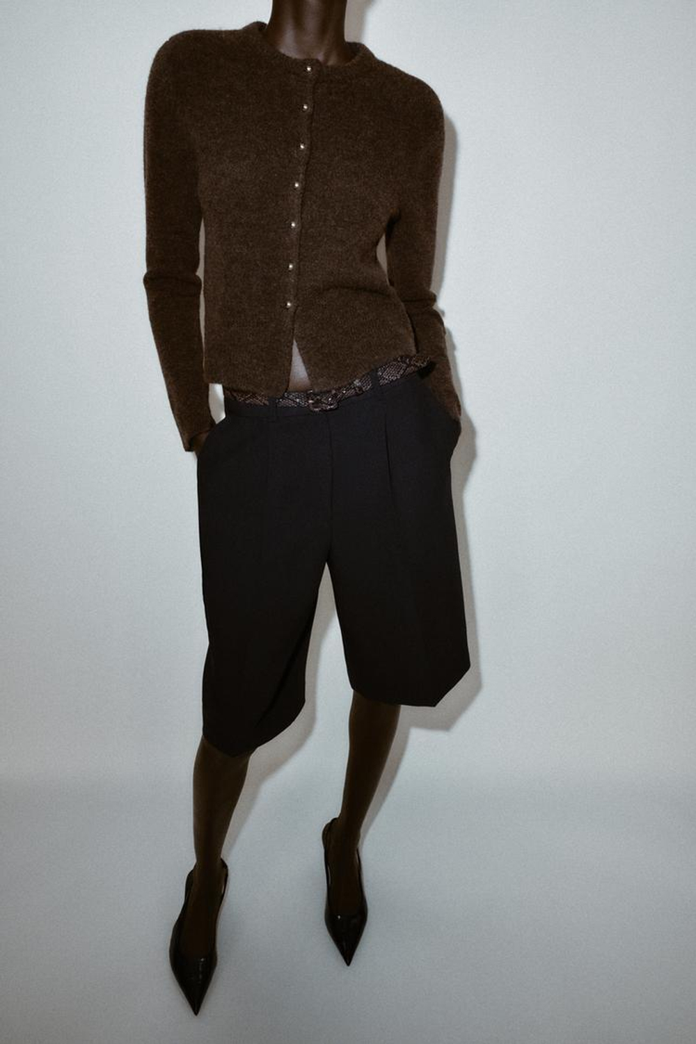 ZARА КАРДИГАН С ПУГОВИЦАМИ-ШАРИКАМИ, КОРИЧНЕВЫЙ МЕЛАНЖ