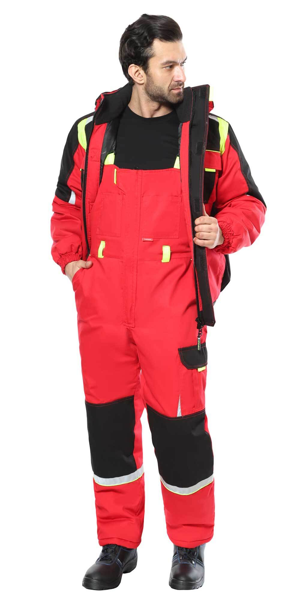 Костюм СИРИУС-СТАН куртка, п/к, красный с черным и лимонной отделкой