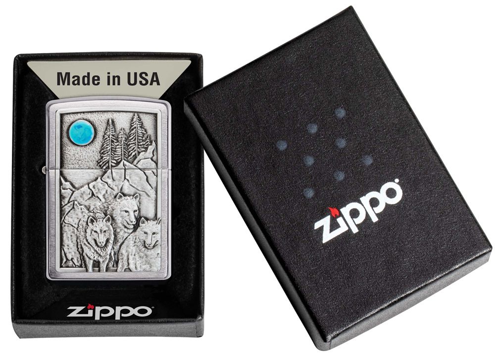 Зажигалка Zippo Wolf Design с покрытием Brushed Chrome (49295)