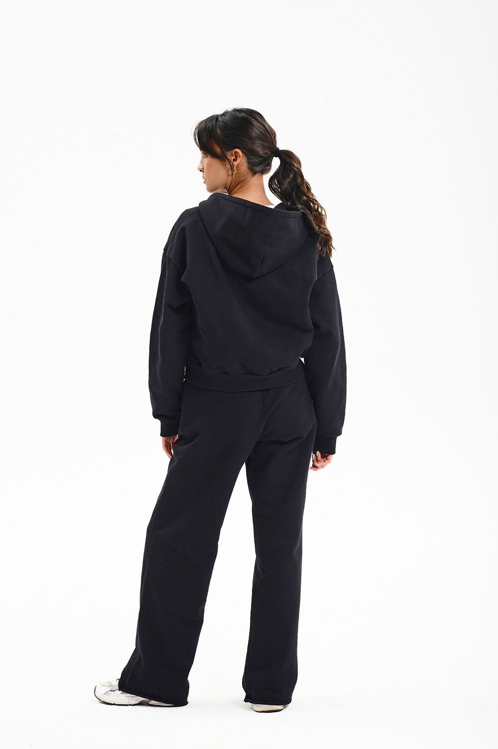 Брюки wide leg из футера черные