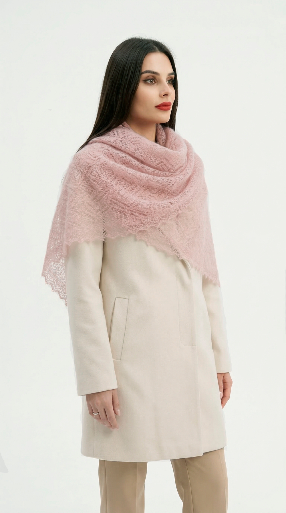 Оренбургский пуховый платок-паутинка А150-06 магнолия