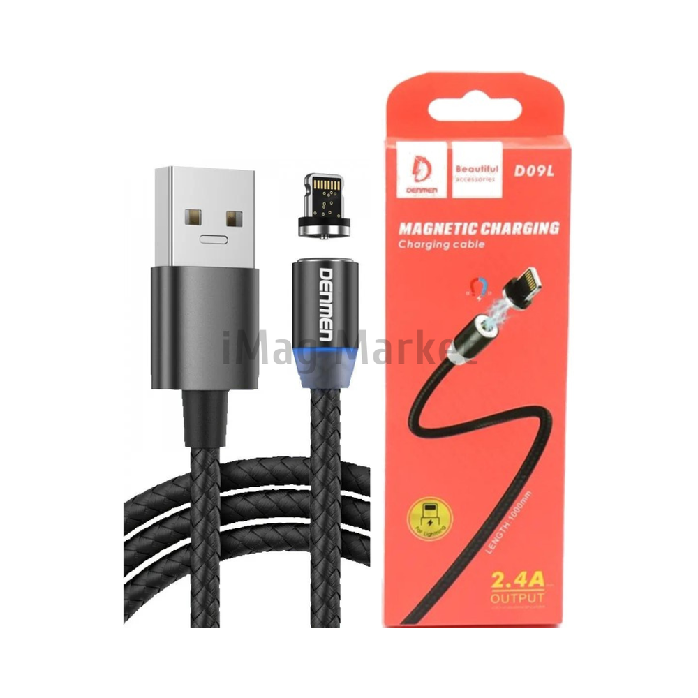 Зарядный кабель Denmen D09L, USB-A - Lightning, 2.4A, 12W, 1 м, черный