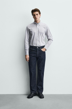 ZARA РУБАШКА REGULAR FIT В КЛЕТКУ, РЫЖЕВАТО-КОРИЧНЕВЫЙ