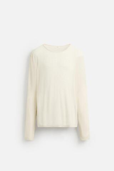 ZARA ФУТБОЛКА ИЗ ПОЛУПРОЗРАЧНОЙ ТКАНИ, ЭКРЮ
