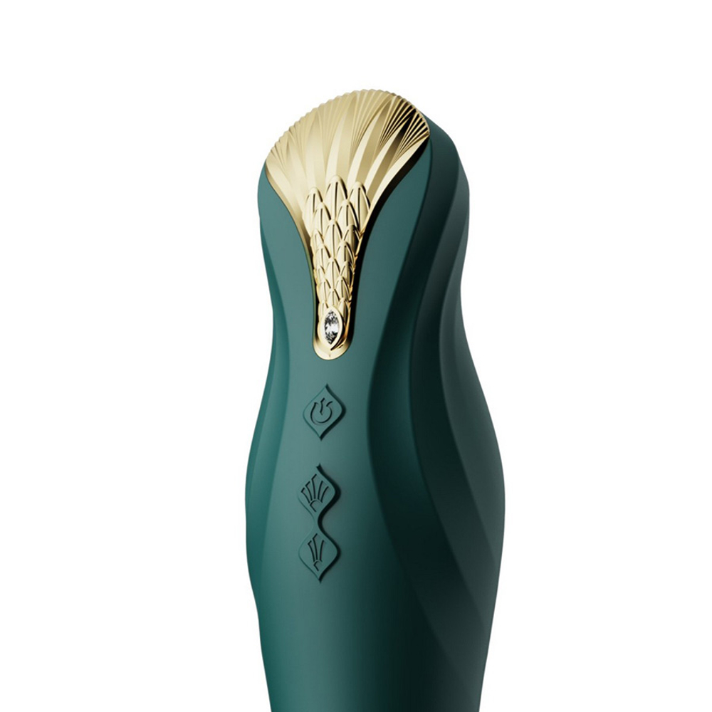 Зеленый вибратор 30,2см с поступательными движениями Zalo King Vibrating Thruster Turquoise Green