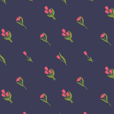 Цветы. Темно-синяя ткань с розовыми тюльпанами