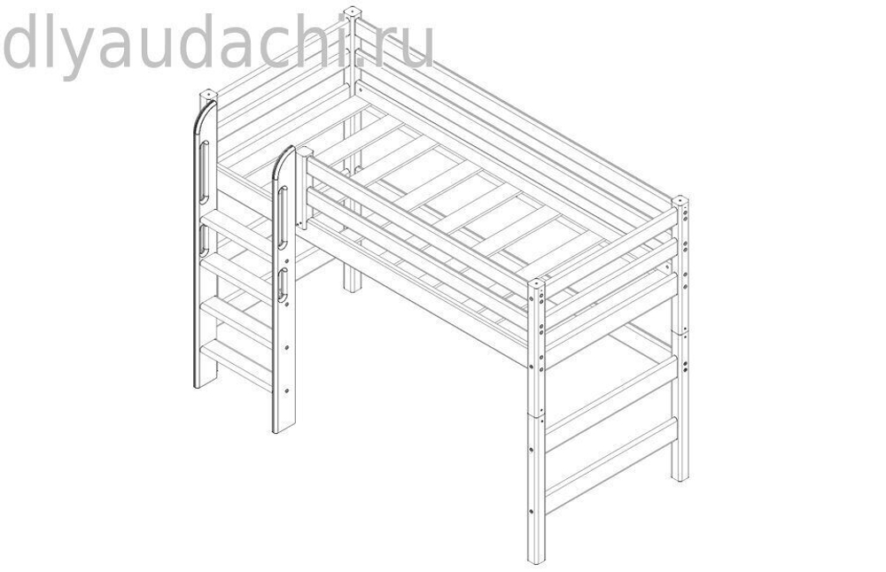 Вариант 5 Полувысокая кровать "Соня" с прямой лестницей Белый
