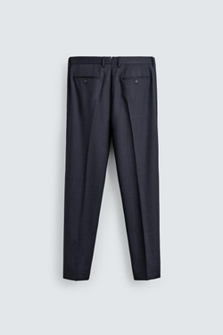 ZARA КОСТЮМНЫЕ БРЮКИ REGULAR FIT ИЗ 100% ШЕРСТИ, МОРСКОЙ СИНИЙ