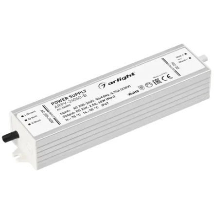 Блок питания ARPV-24060-B (24V, 2.5A, 60W) (Arlight, IP67 Металл, 3 года) 020005