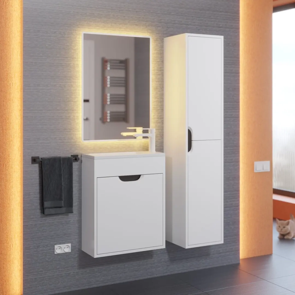 Тумба с раковиной для ванной Uperwood Modul 50 см, подвесная, матовая, белая/графит