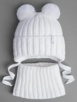 Шапка детская вязаная с помпонами и снуд