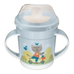 Поильник с ручками, декором и защитной крышкой, 320мл (светло-голубой)