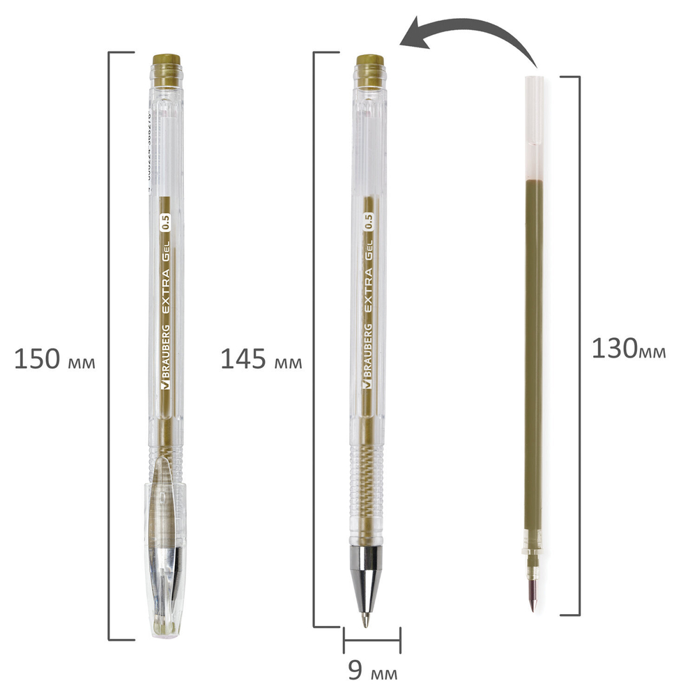 Ручка гелевая ЗОЛОТИСТАЯ BRAUBERG "EXTRA GOLD", корпус прозрачный, 0,5 мм, линия 0,35 мм, 143914