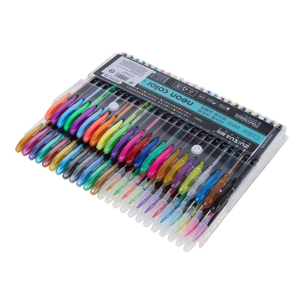 Набор гелевых ручек с блестками 1мм 48 штук в ПВХ упаковке