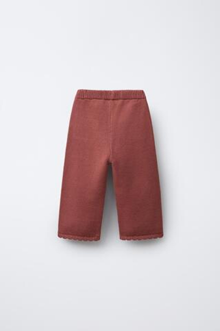 ZARA ТРИКОТАЖНЫЕ БРЮКИ С ВЫШИВКОЙ В ВИДЕ ЦВЕТОВ, ТЕРРАКОТОВЫЙ