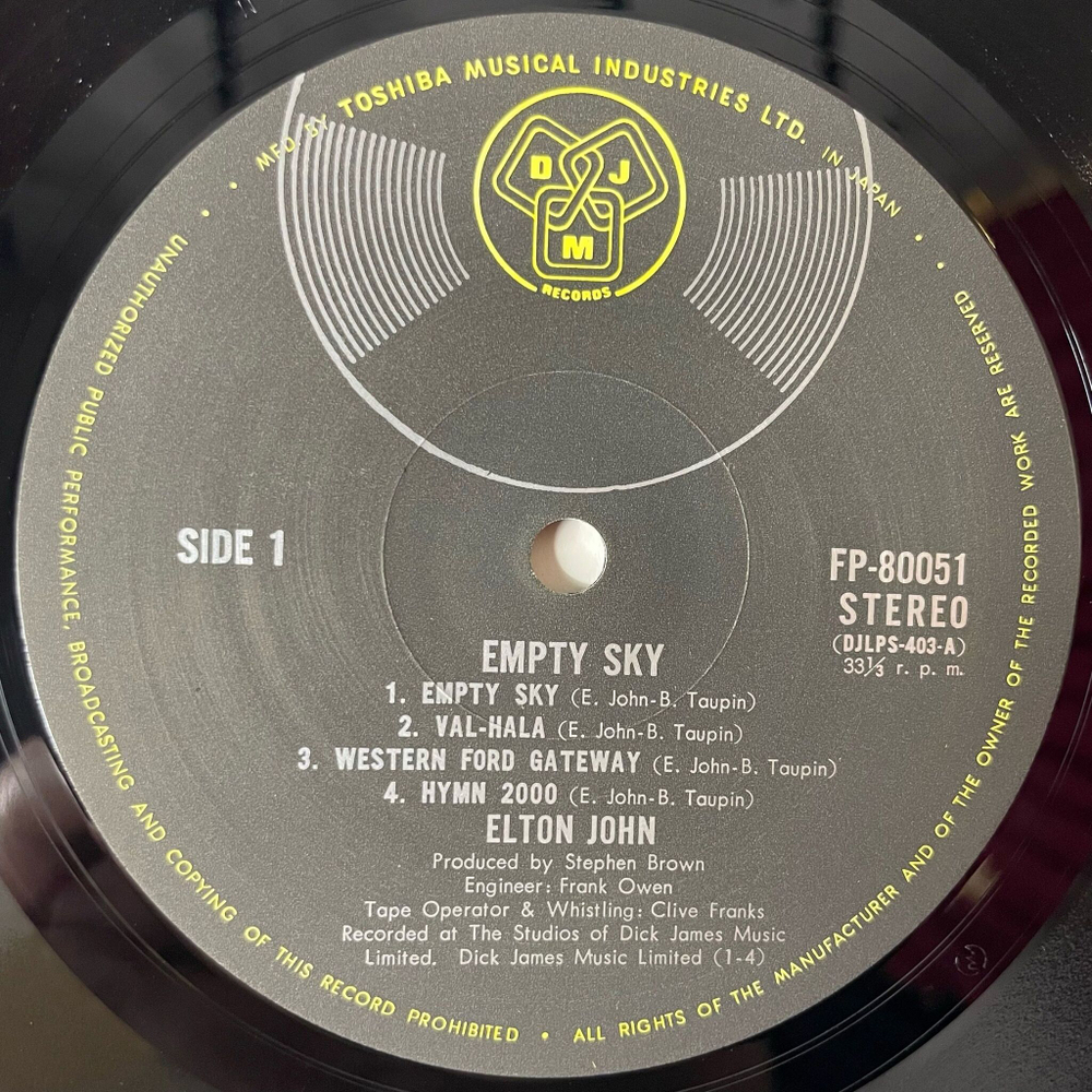 Винтажная виниловая пластинка LP Elton John Empty Sky (Japan 1970) (Obi) Western Ford Gateway