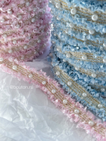 Тесьма голубая с жемчугом твид