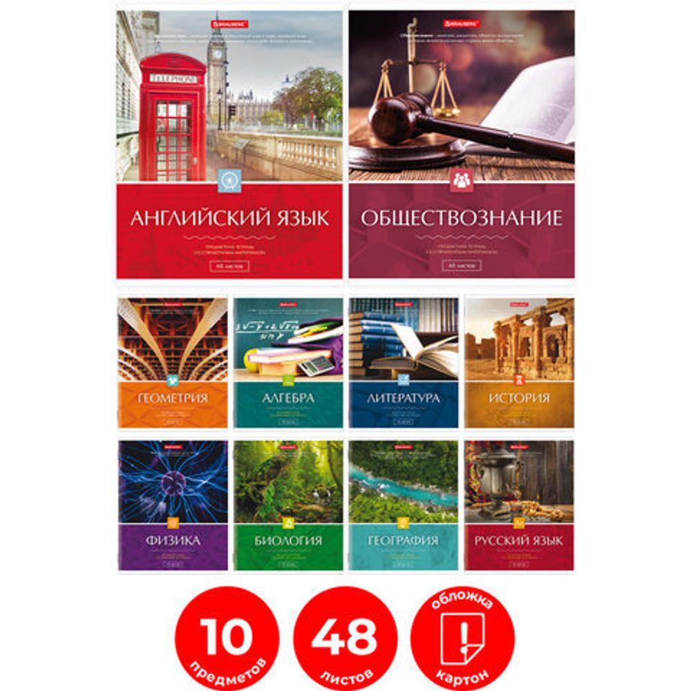 Тетради предметные, КОМПЛЕКТ 10 ПРЕДМЕТОВ, КЛАССИКА, 48 листов, BRAUBERG, 403559