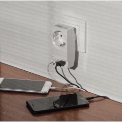 Разветвитель электрический ЭРА SP-1e-USB-W на 1 розетку + 2 USB с заземлением 16А белый | Тройники