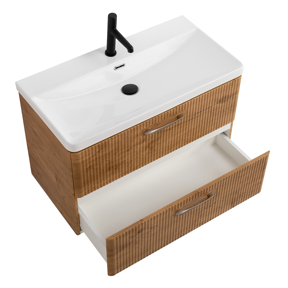 Подвесная тумба с раковиной Belbagno DUE, 80 см Rovere Nature DUE-800-2C-SO-RN-P + BB-8076-3-80