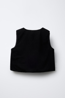 ZARA ЖИЛЕТ VELVET С БУСИНАМИ, ЧЕРНЫЙ