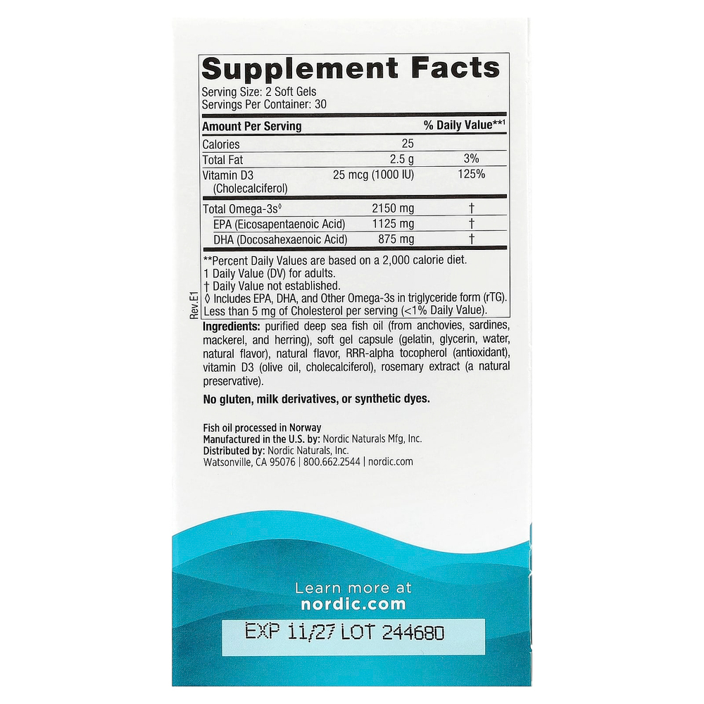 Nordic Naturals, Ultimate Omega®-D3 2X, отличный лимон, 60 мягких таблеток