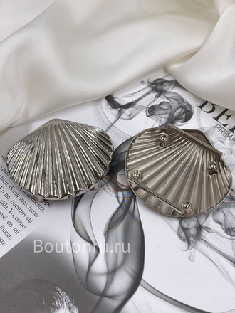 Брошь-зажим ракушка "Гребешок" для платка/купальника серебристая металлическая скидка