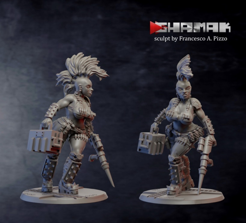 Necromunda Escher Gang Бандитка Эшер №7 медик миниатюра для dnd, днд, pathfinder, фентези, Настольная игра, НРИ, Варгейм, РПГ