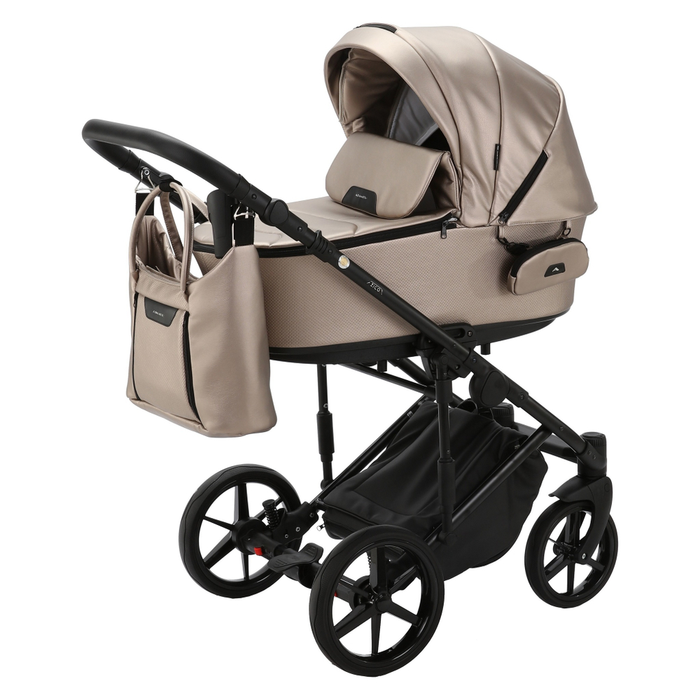 Детская универсальная коляска Adamex ZICO Deluxe Z-SM6 (3в1) - Бежевая перламутровая экокожа