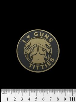 Шеврон I Love Guns & Titties PVC 6см. Койот