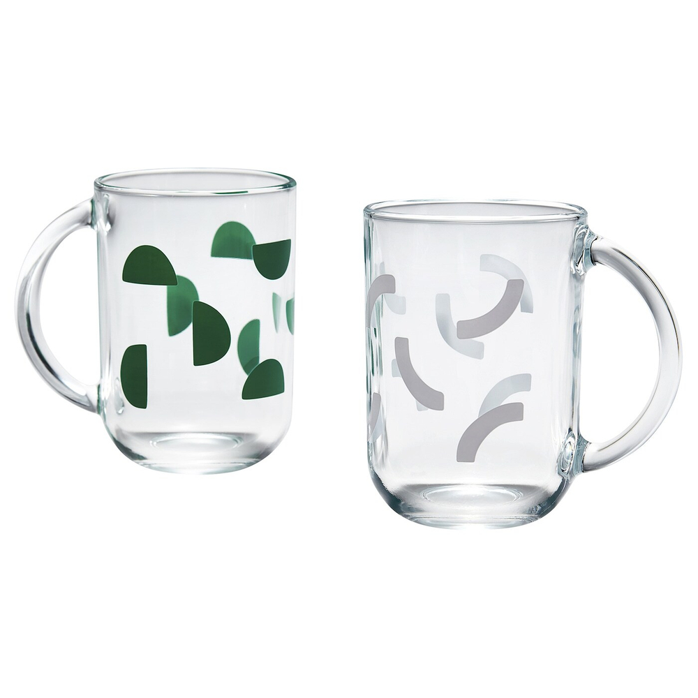 Набор кружек IKEA SKEDSTOR, Зеленый, Белый, Стекло, 300 мл, 2 шт