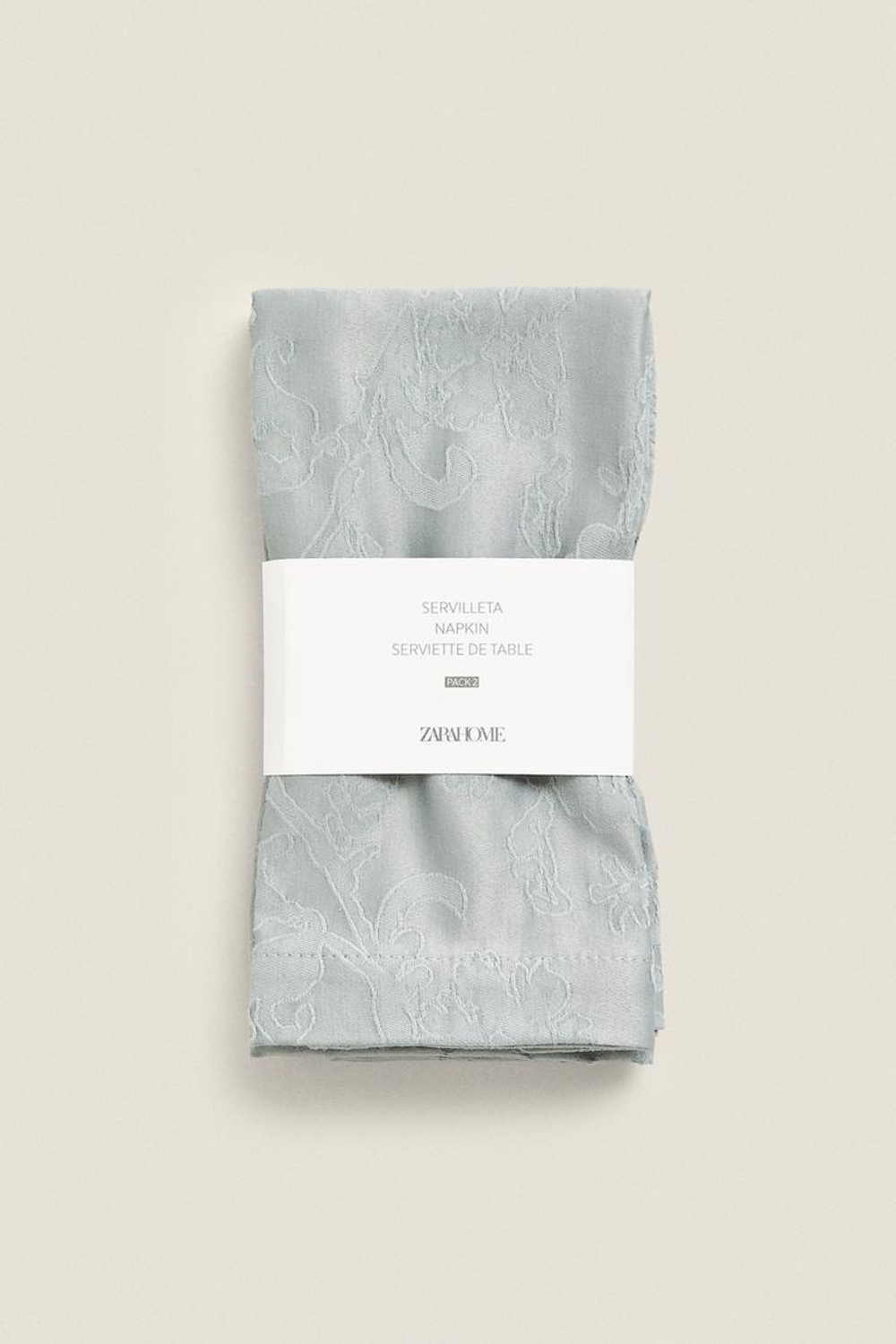ZARA HOME УПАКОВКА ХЛОПЧАТОБУМАЖНЫХ САТИНОВЫХ ЖАККАРДОВЫХ САЛФЕТОК (УПАКОВКА ИЗ 2 ШТУК), СЕРЫЙ