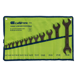 Набор ключей рожковых, 6 - 32 мм, 12 шт., CrV, фосфатированные, ГОСТ 2839 Сибртех
