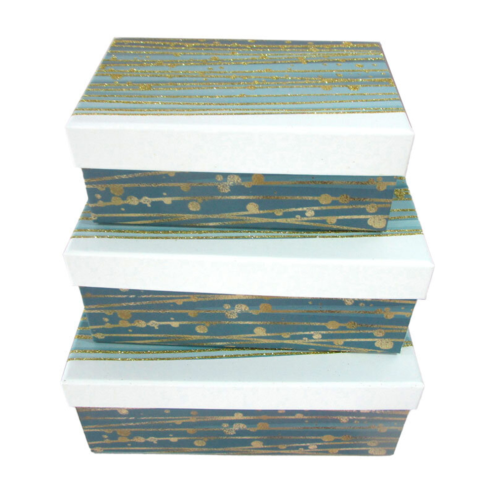 Коробка  "Полосы", Синий, Тиснение фольгой 2 - 21*14*8,5 см