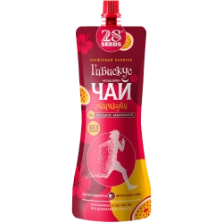 Гибискус чай «Колд брю» Маракуйя 28SEEDS, 250 мл, яркий холодный чай в дой-паке, вид спереди