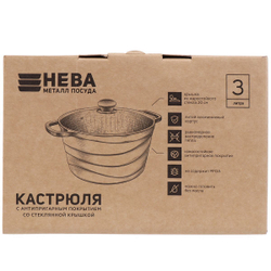 Кастрюля алюминий, антиприг, 3 л, крышка стекло, Каменная, кругл, Нева Металл, Черный гранит, 186630