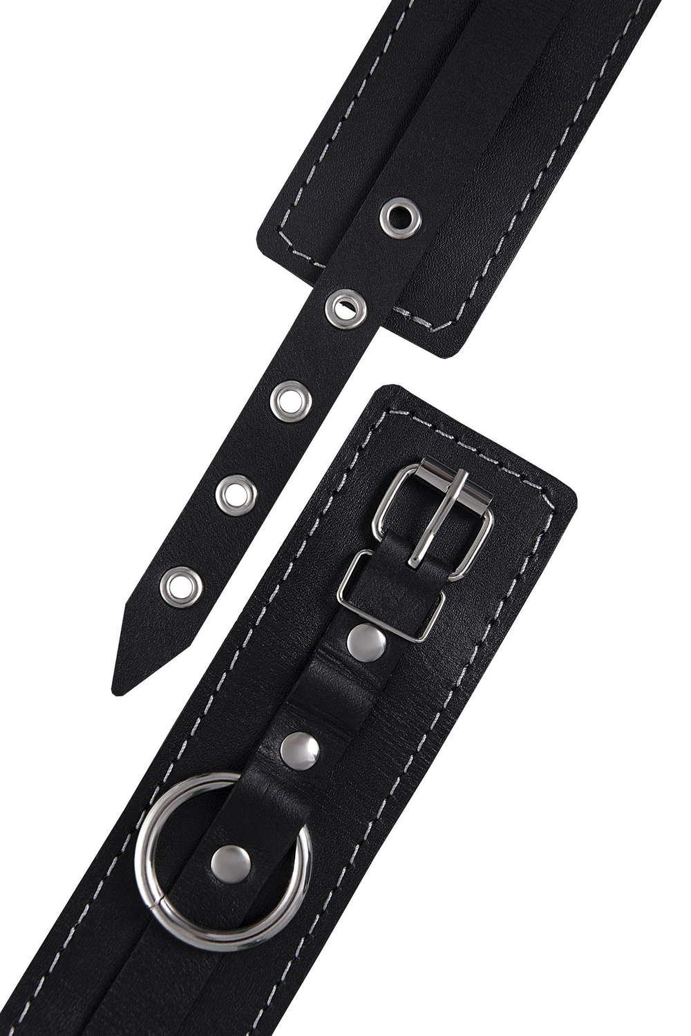 Черные двухслойные кожаные оковы с белой строчкой (Цвет: черный)