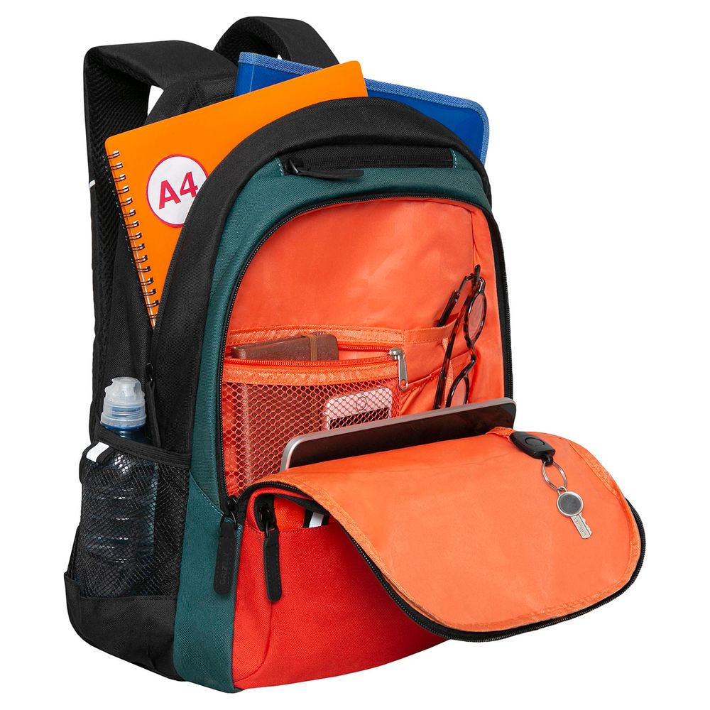 Рюкзак Grizzly, 32*45*23см, 2 отделения, 4 кармана, анатомическая спинка, черный-оранжевый